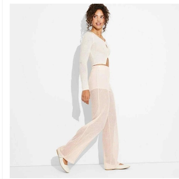 NWT Wide Leg Blush Pink Holiday Sequin Pants - Wild Fable Size Large - Picture 7 of 10